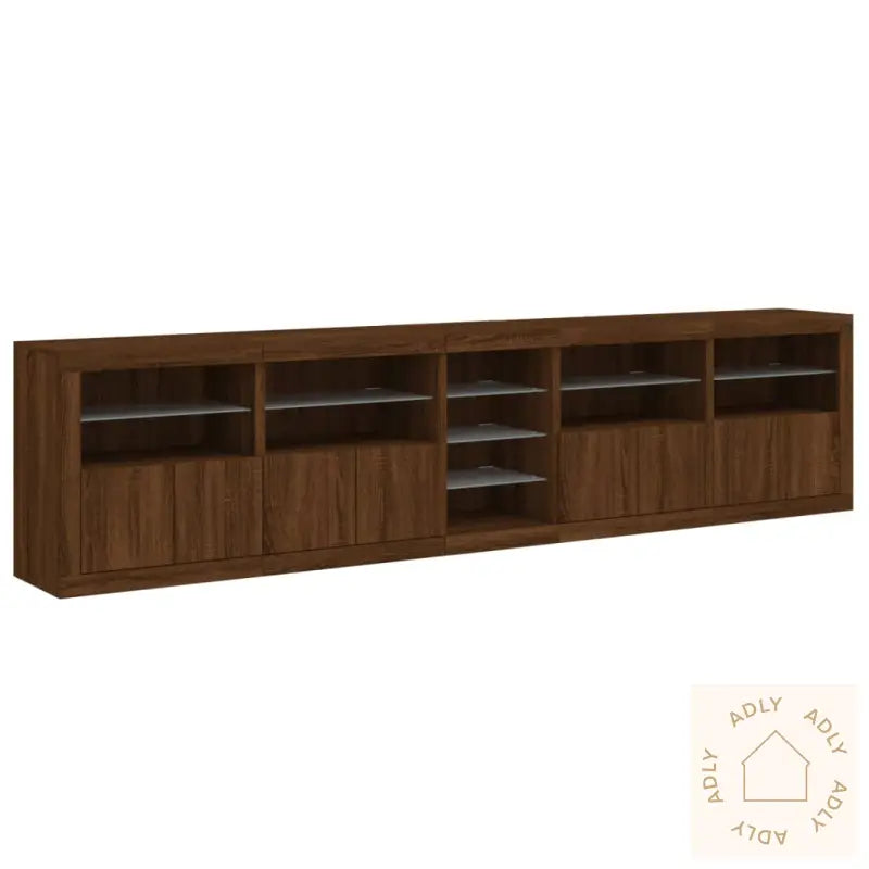Skjenk Med Led-Lys Brun Eik 283X37X67 Cm