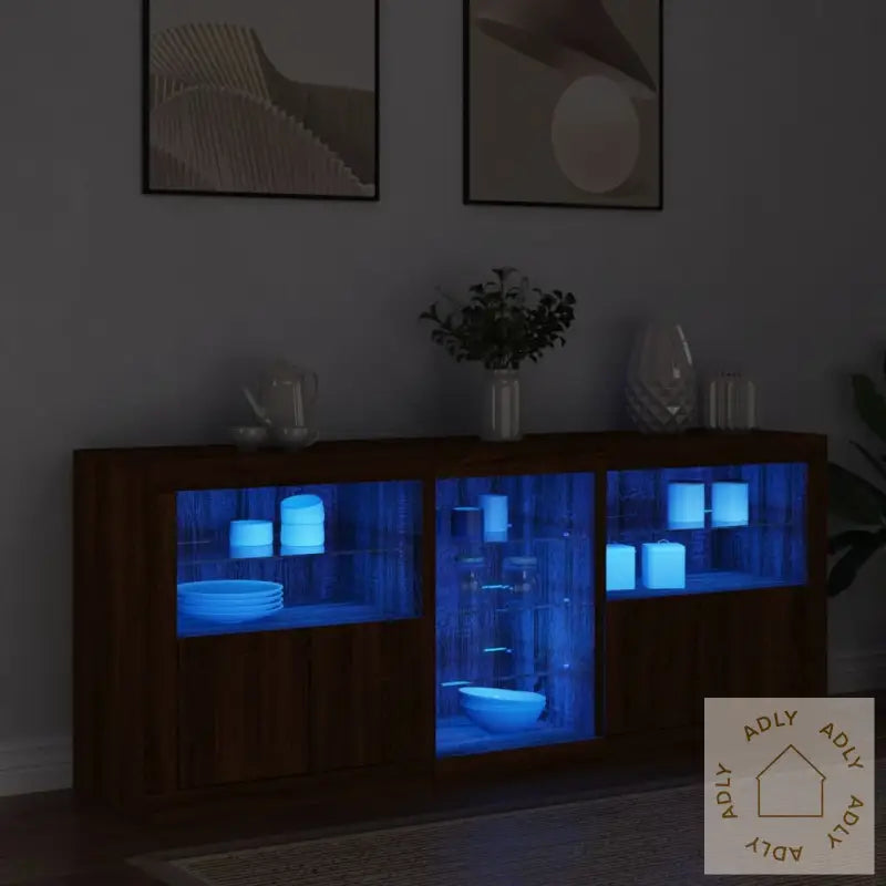 Skjenk Med Led-Lys Brun Eik 162X37X67 Cm