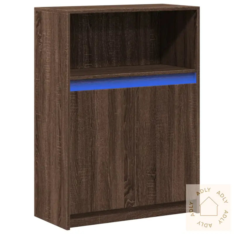 Skjenk Med Led Brun Eik 72X34X100 Cm Konstruert Tre