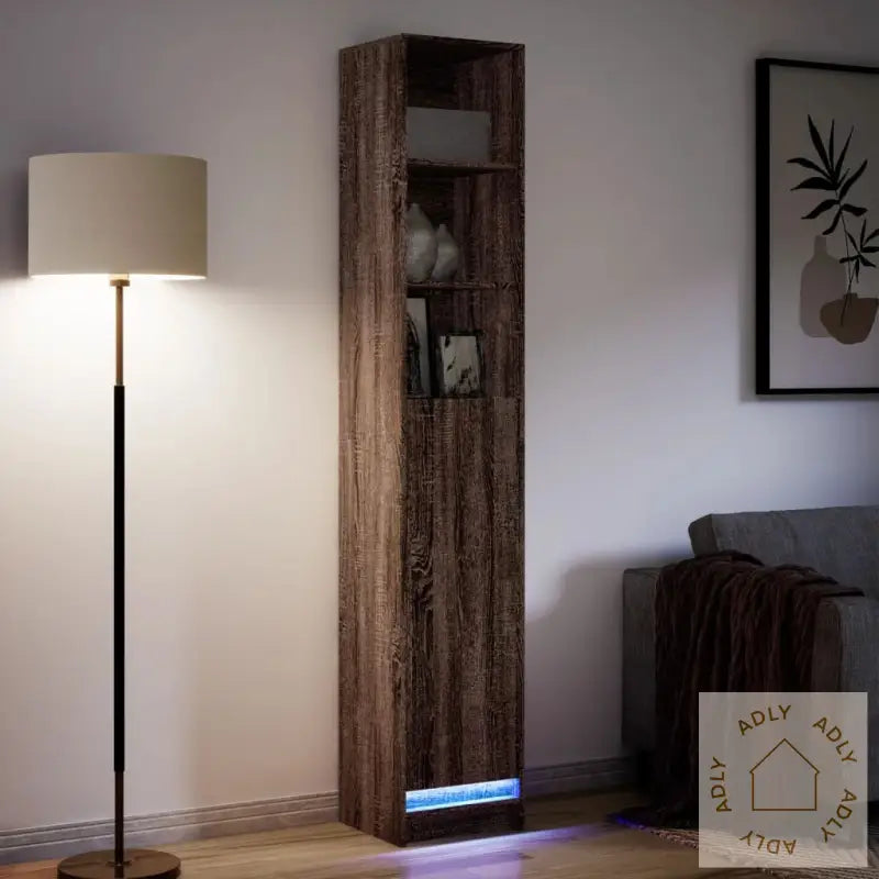 Skjenk Med Led Brun Eik 36X32,5X200 Cm Konstruert Tre