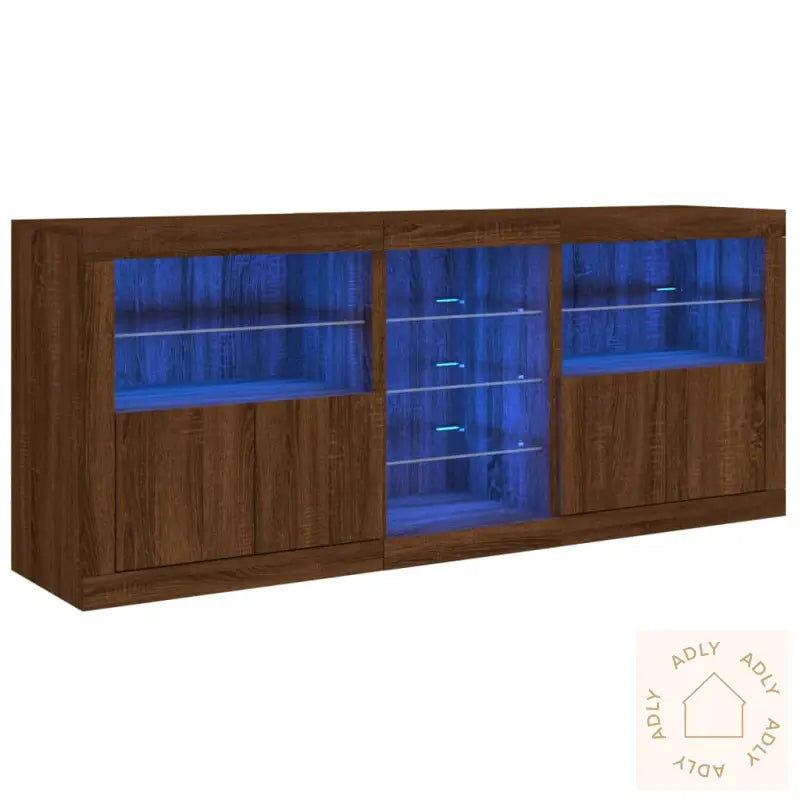 Skjenk Med Led-Lys Brun Eik 162X37X67 Cm