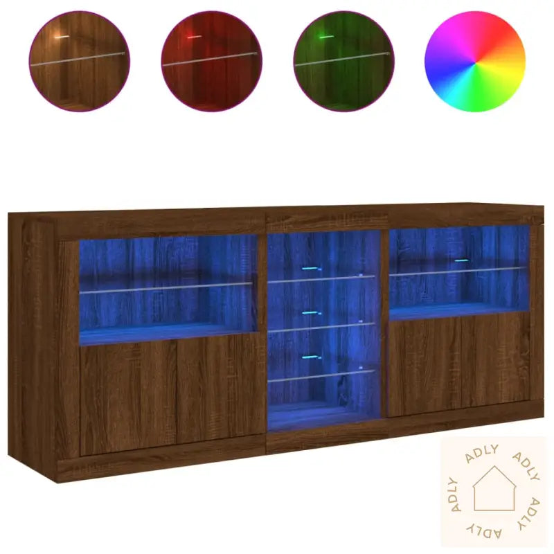 Skjenk Med Led-Lys Brun Eik 162X37X67 Cm