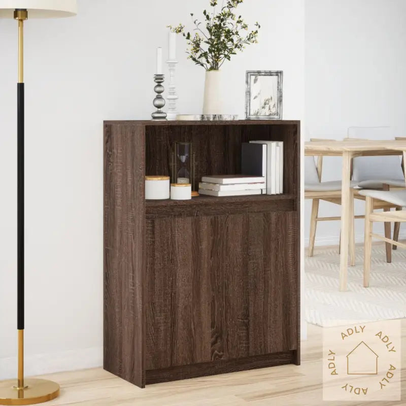 Skjenk Med Led Brun Eik 72X34X100 Cm Konstruert Tre