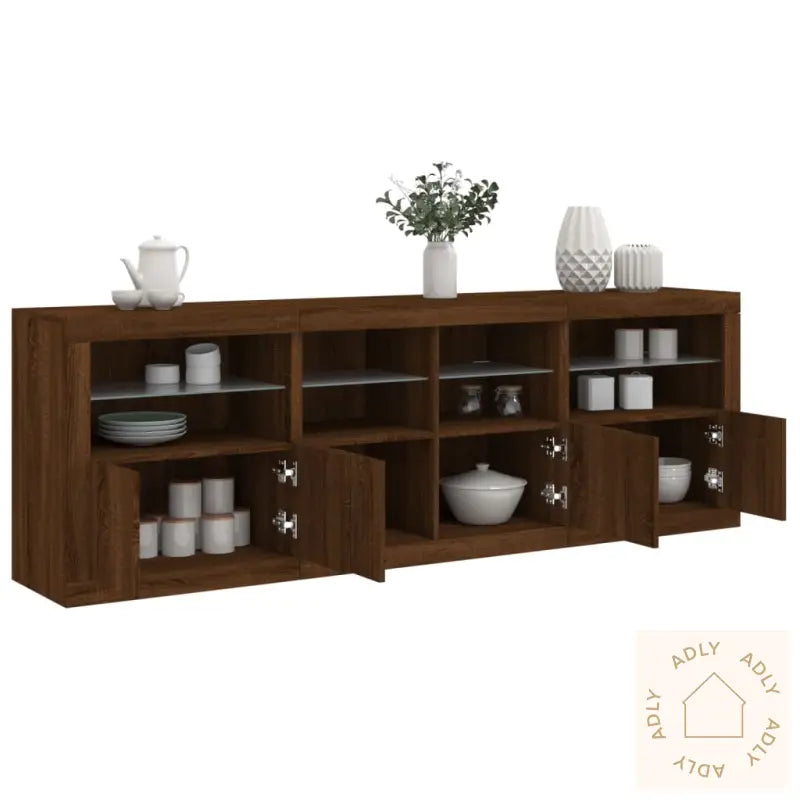 Skjenk Med Led-Lys Brun Eik 202X37X67 Cm
