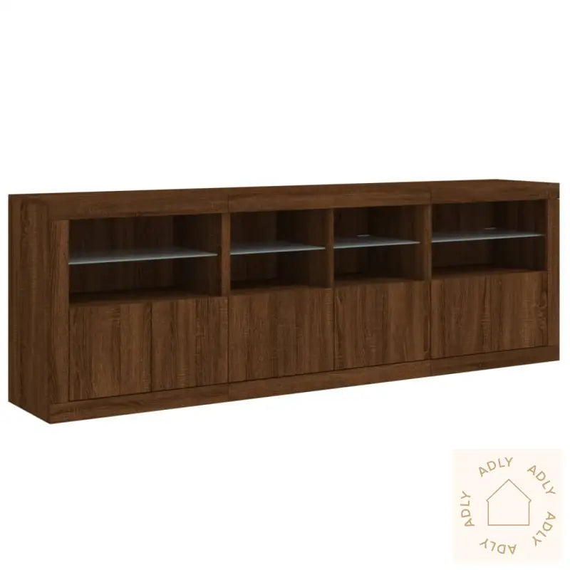 Skjenk Med Led-Lys Brun Eik 202X37X67 Cm