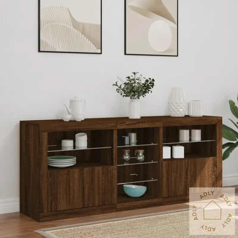 Skjenk Med Led-Lys Brun Eik 162X37X67 Cm