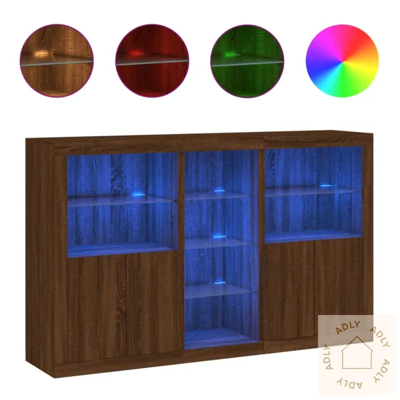 Skjenk Med Led-Lys Brun Eik 162X37X100 Cm