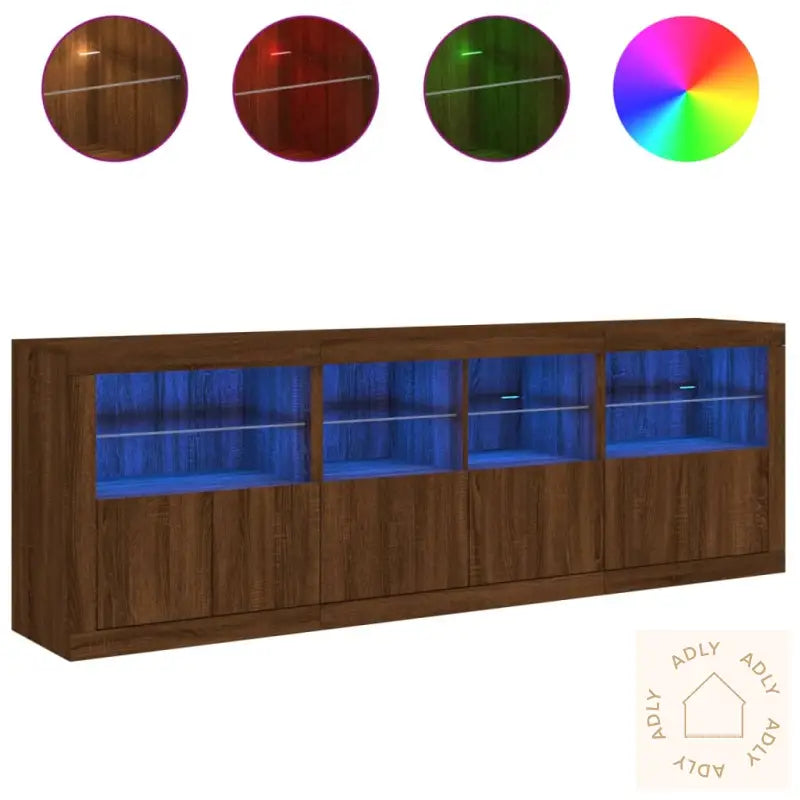 Skjenk Med Led-Lys Brun Eik 202X37X67 Cm