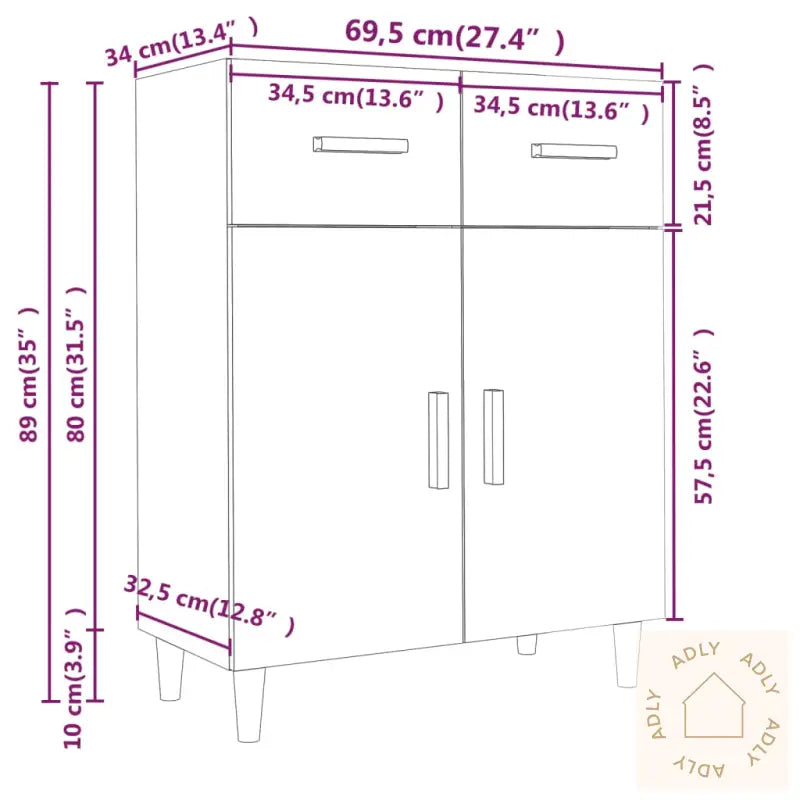 Skjenk Brun Eik 69,5X34X89 Cm Konstruert Tre