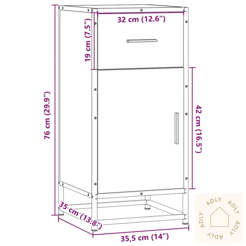 Skjenk Brun Eik 35,5X35X76 Cm Konstruert Tre Og Metall