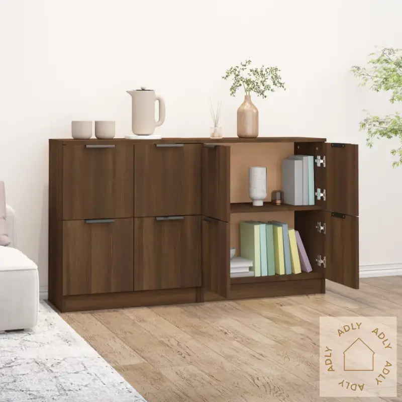 Skjenker 2 Stk Brun Eik 60X30X70 Cm Konstruert Tre