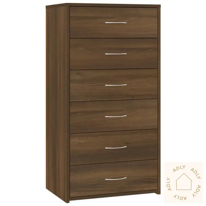 Skjenk Med 6 Skuffer Brun Eik 50X34X96 Cm Konstruert Tre