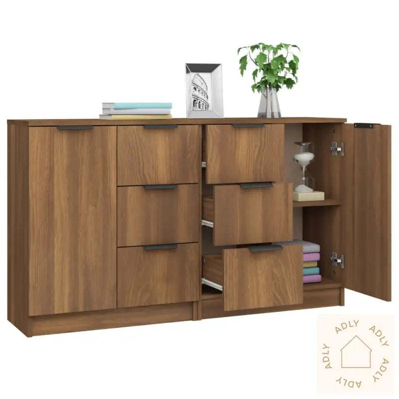 Skjenker 2 Stk Brun Eik 60X30X70 Cm Konstruert Tre