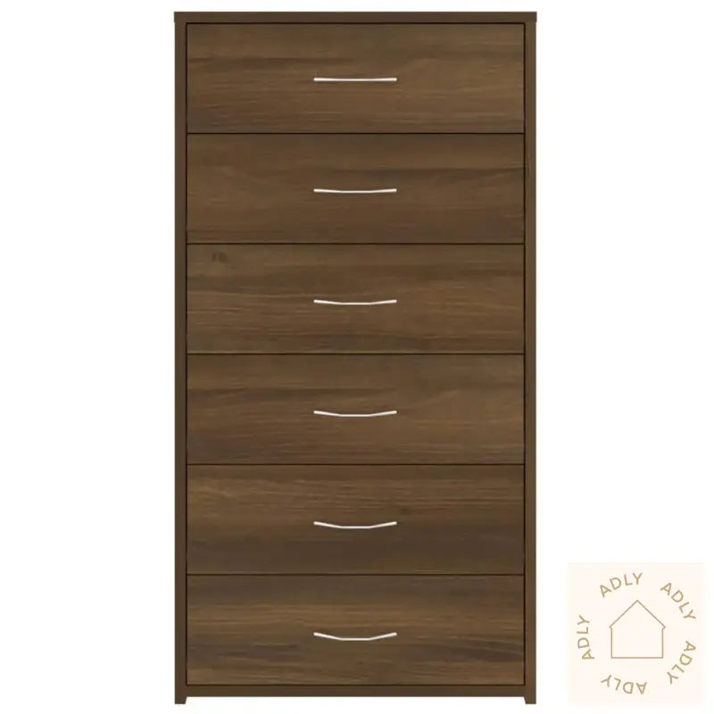 Skjenk Med 6 Skuffer Brun Eik 50X34X96 Cm Konstruert Tre