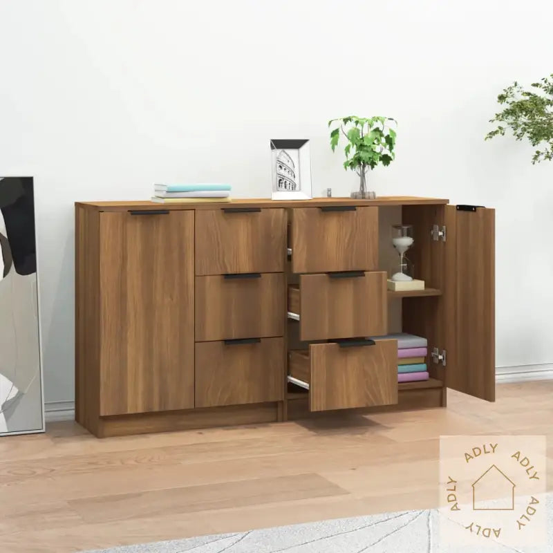 Skjenker 2 Stk Brun Eik 60X30X70 Cm Konstruert Tre