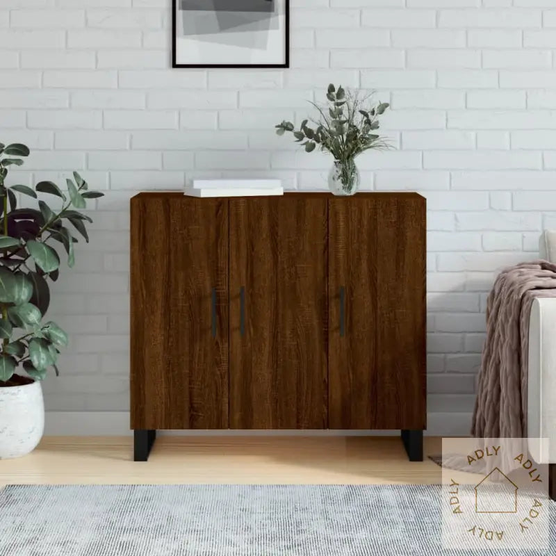 Skjenk Brun Eik 90X34X80 Cm Konstruert Tre