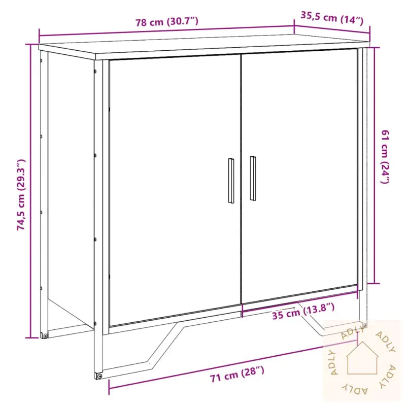 Skjenk Brun Eik 78X35,5X74,5 Cm Konstruert Tre