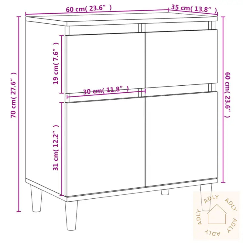 Skjenk Brun Eik 60X35X70 Cm Konstruert Tre