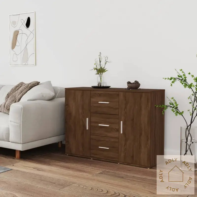 Skjenk Brun Eik 91X29,5X65 Cm Konstruert Tre