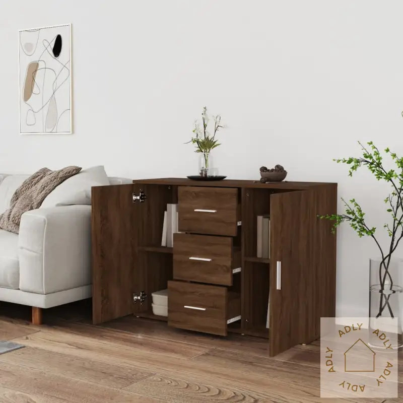Skjenk Brun Eik 91X29,5X65 Cm Konstruert Tre