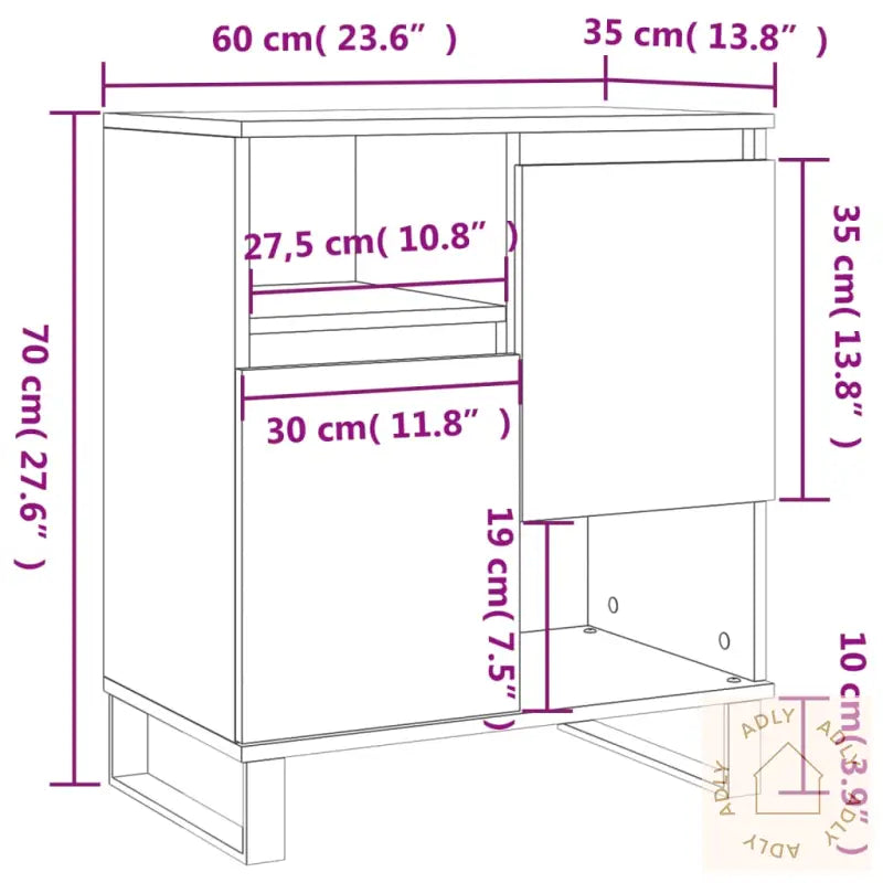 Skjenk Brun Eik 60X35X70 Cm Konstruert Tre