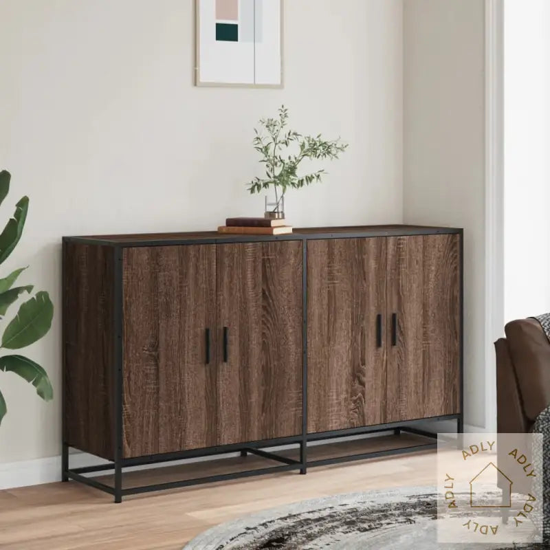 Skjenk Brun Eik 134X35X76 Cm Konstruert Tre