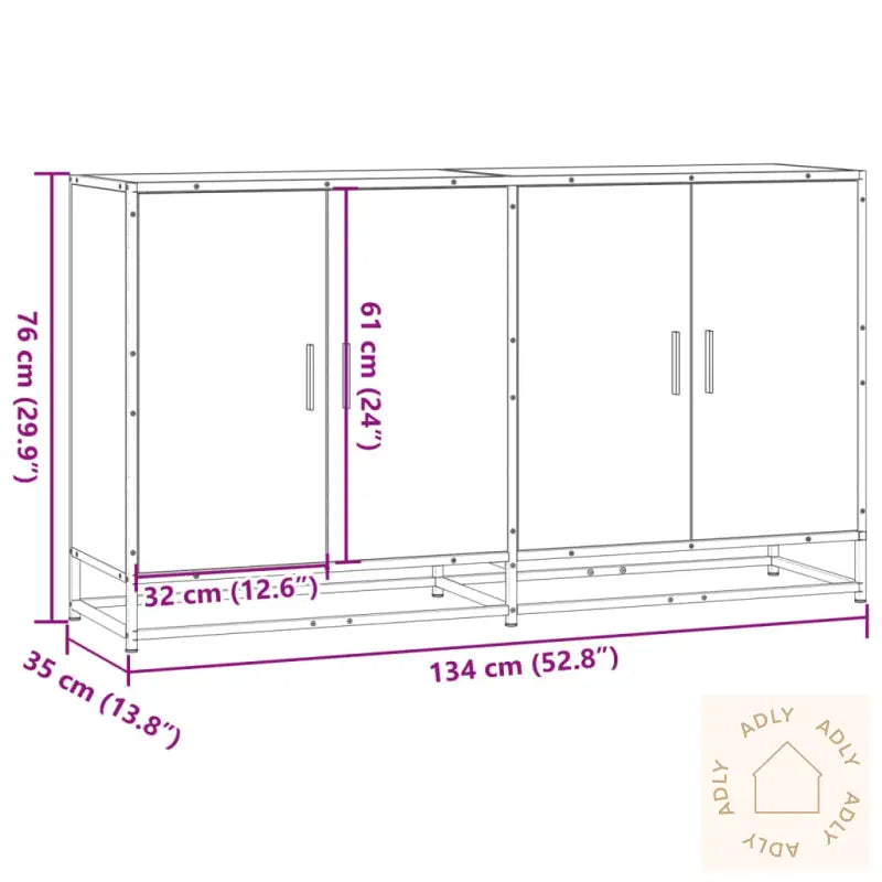 Skjenk Brun Eik 134X35X76 Cm Konstruert Tre