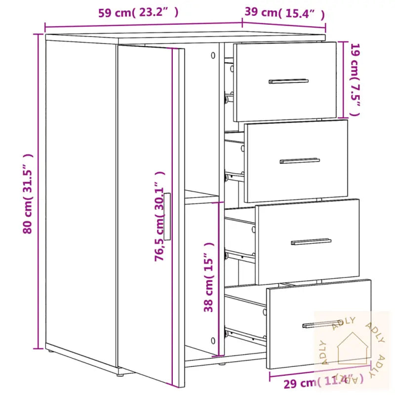 Skjenk Brun Eik 59X39X80 Cm Konstruert Tre