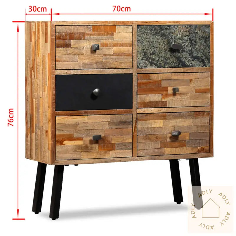 Sideskap Med 6 Skuffer Heltre Gjenvunnet Teak 70X30X76 Cm