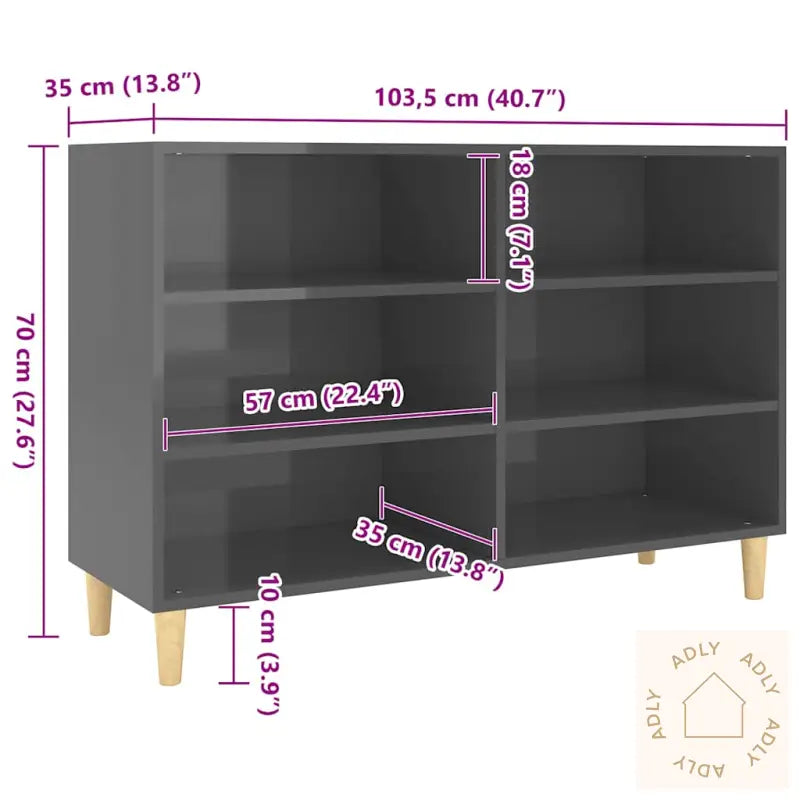 Skjenk Høyglans Grå 103,5X35X70 Cm Konstruert Tre