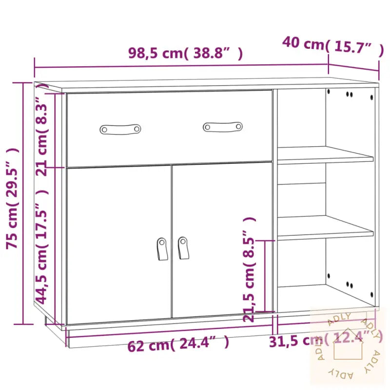 Skjenk Hvit 98,5X40X75 Cm Heltre Furu