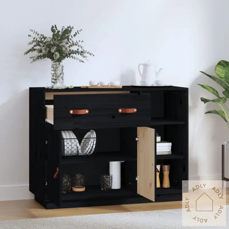 Skjenk Svart 98,5X40X75 Cm Heltre Furu
