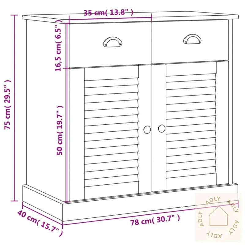 Skjenk Med Skuffer Vigo 78X40X75 Cm Hvit Heltre Furu