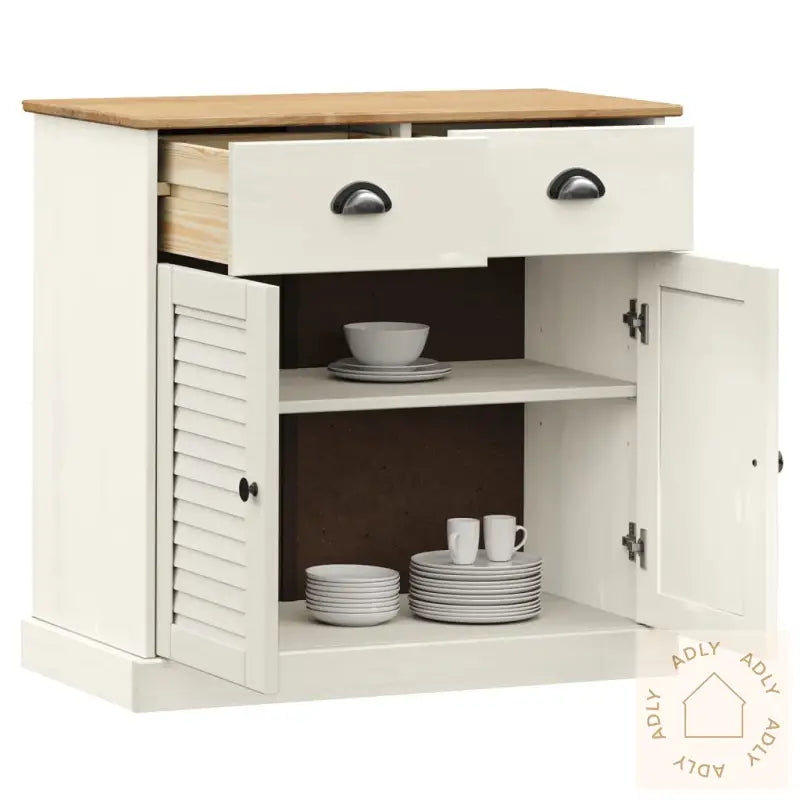 Skjenk Med Skuffer Vigo 78X40X75 Cm Hvit Heltre Furu