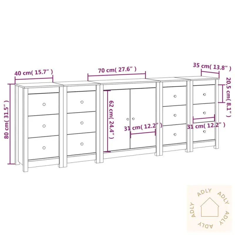 Skjenk Hvit 230X35X80 Cm Heltre Furu