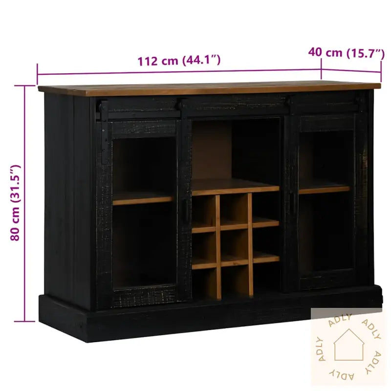 Skjenk Halden Med 2 Skyvedører Svart 112X40X80 Cm Heltre