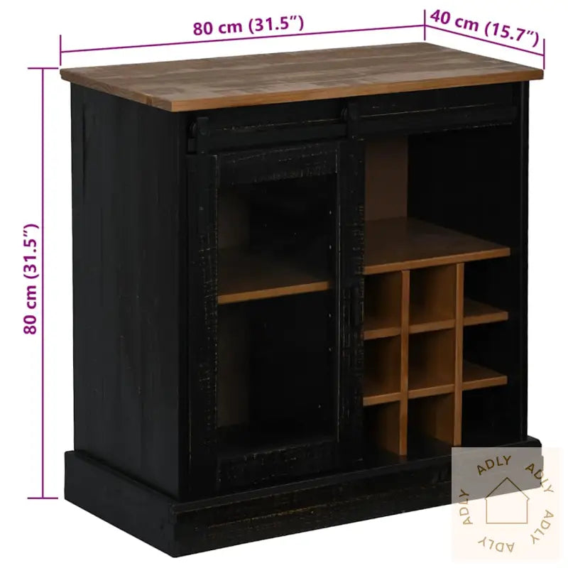 Skjenk Halden Med Skyvedør Svart 80X40X80 Cm Heltre