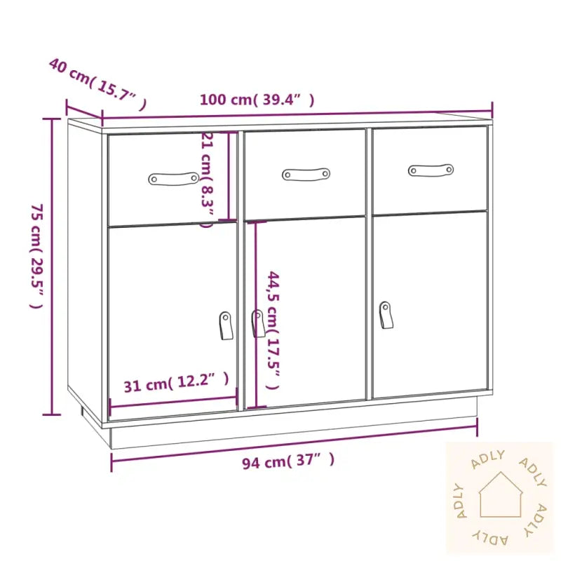 Skjenk Hvit 100X40X75 Cm Heltre Furu
