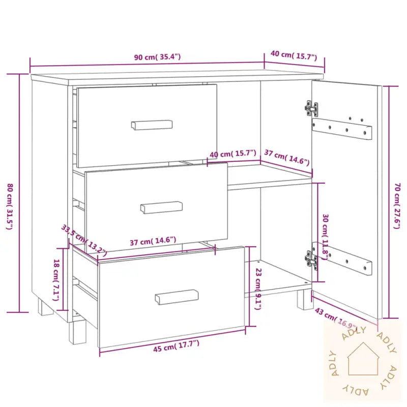 Skjenk Hamar Honningbrun 90X40X80 Cm Heltre Furu