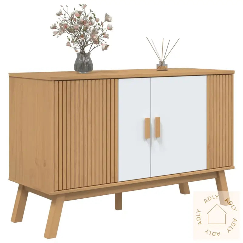 Skjenk Olden Hvit Og Brun 114X43X73,5 Cm Heltre Furu