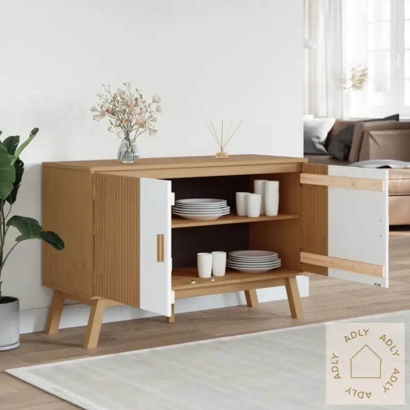 Skjenk Olden Hvit Og Brun 114X43X73,5 Cm Heltre Furu