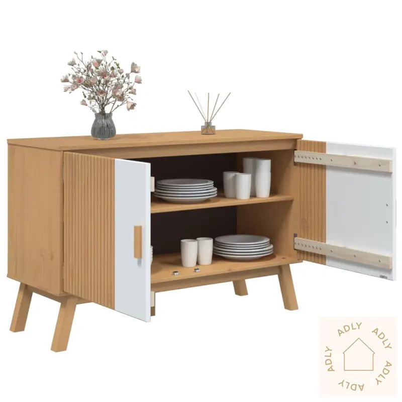 Skjenk Olden Hvit Og Brun 114X43X73,5 Cm Heltre Furu