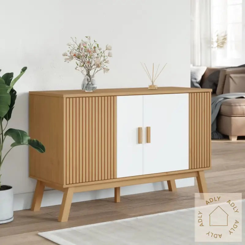 Skjenk Olden Hvit Og Brun 114X43X73,5 Cm Heltre Furu