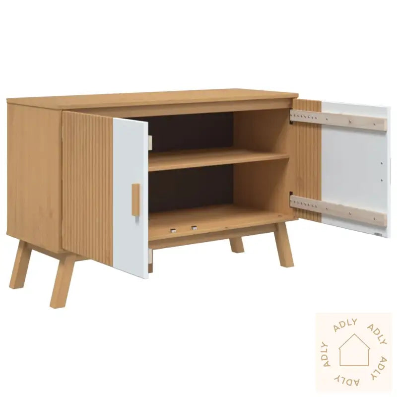Skjenk Olden Hvit Og Brun 114X43X73,5 Cm Heltre Furu