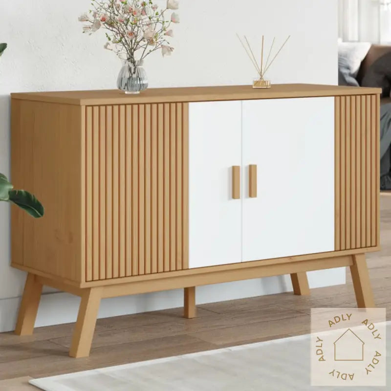 Skjenk Olden Hvit Og Brun 114X43X73,5 Cm Heltre Furu