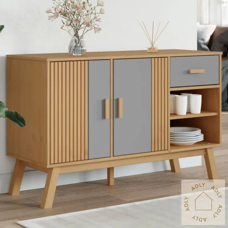 Skjenk Olden Grå Og Brun 114X43X73,5 Cm Heltre Furu