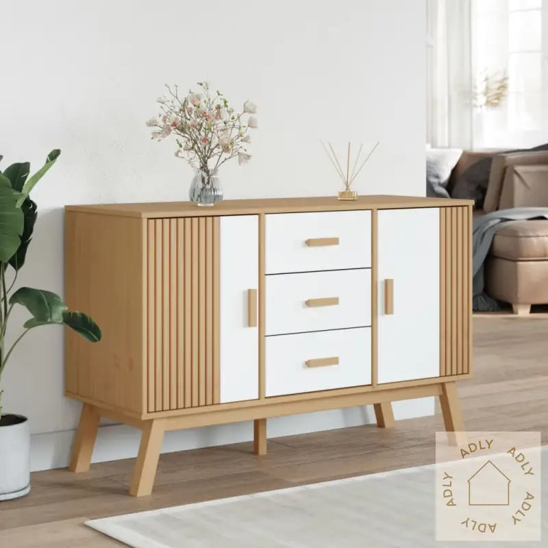 Skjenk Olden Hvit Og Brun 114X43X73,5 Cm Heltre Furu