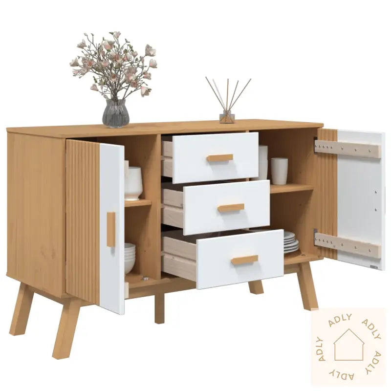 Skjenk Olden Hvit Og Brun 114X43X73,5 Cm Heltre Furu
