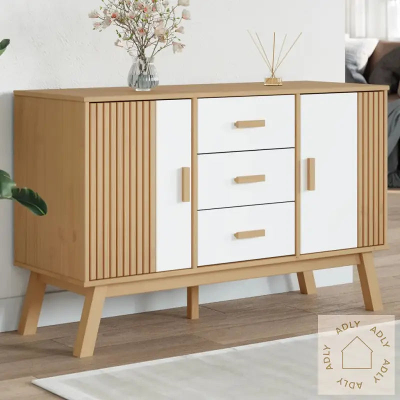 Skjenk Olden Hvit Og Brun 114X43X73,5 Cm Heltre Furu