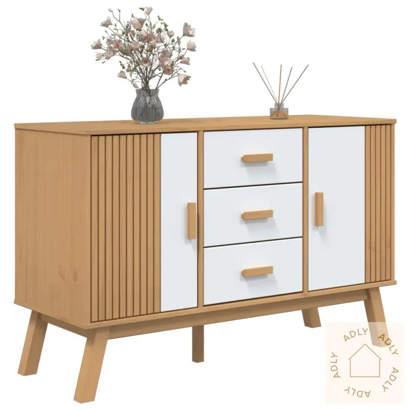 Skjenk Olden Hvit Og Brun 114X43X73,5 Cm Heltre Furu
